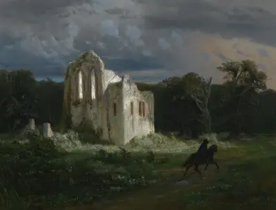 Månskenslandskap med ruin av Arnold Böcklin