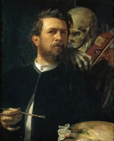 Självporträtt med spelande död av Arnold Böcklin