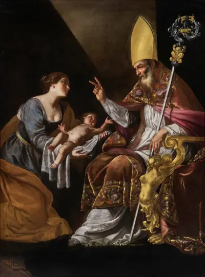 A Woman presenting her Child to Saint Blaise av Artemisia Gentileschi