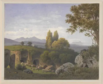 Ancient caves against the background of the Monti Sabini, near Rome av Arthur Blaschnik
