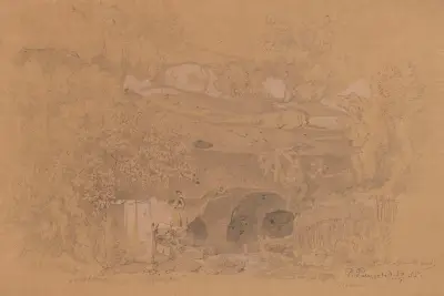 Munk vid foten av en klippig sluttning vid Palazzolo-klostret nära Albano av Arthur Blaschnik