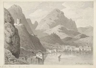 Der Gardasee mit den Ruinen einer venezianischen Burg auf dem Monte Rocchetta von Arthur Blaschnik
