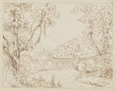 Landschaft mit Bäumen am Fluss, im Hintergrund ein Hügel von Arthur Blaschnik