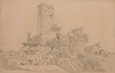 Ruinerna av Rocca dei Colonna-slottet i Olevano av Arthur Blaschnik