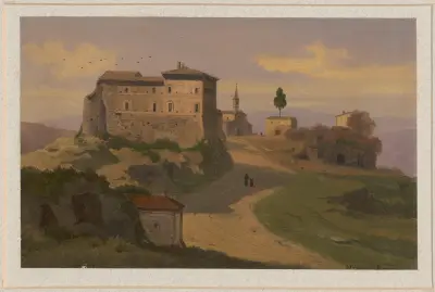 Vy över Castello Farnese i Isola Farnese av Arthur Blaschnik