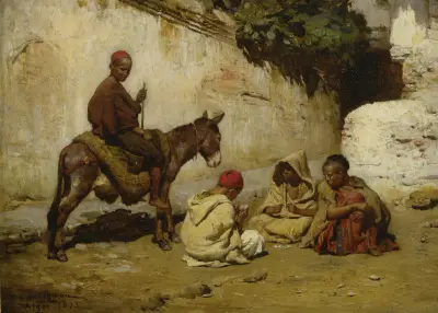 Arabiska barn som spelar kort av Frederick Arthur Bridgman