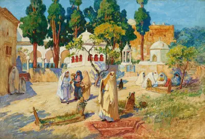 Arabisk kvinnodag på kyrkogården, Bou-Kobrine av Frederick Arthur Bridgman