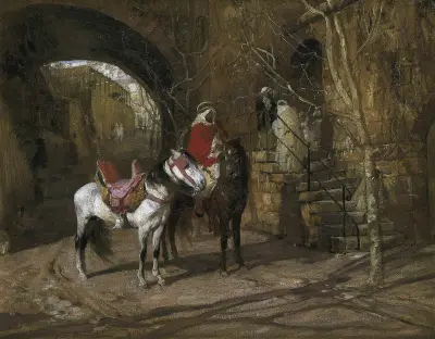 Horseman In A Courtyard av Frederick Arthur Bridgman