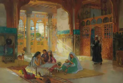 Interiör från ett arabiskt palats av Frederick Arthur Bridgman