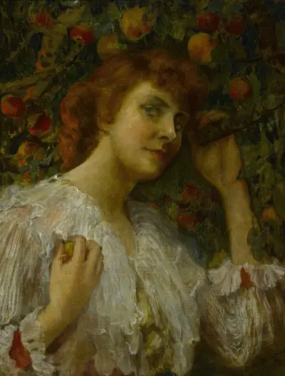 Dam med persikor av Frederick Arthur Bridgman