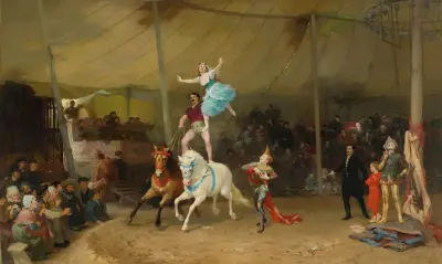 En cirkus på landsbygden (Den amerikanska cirkusen i Frankrike) av Frederick Arthur Bridgman