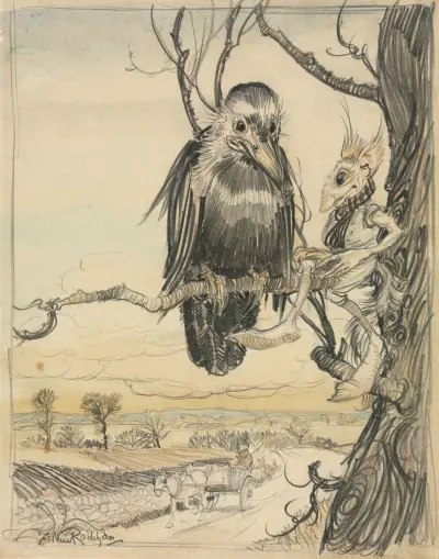 A Squirrel and a Crow av Arthur Rackham
