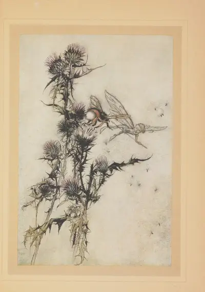 Allez me tuer un bourdon à cuisse rouge sur la pointe d’un chardon av Arthur Rackham