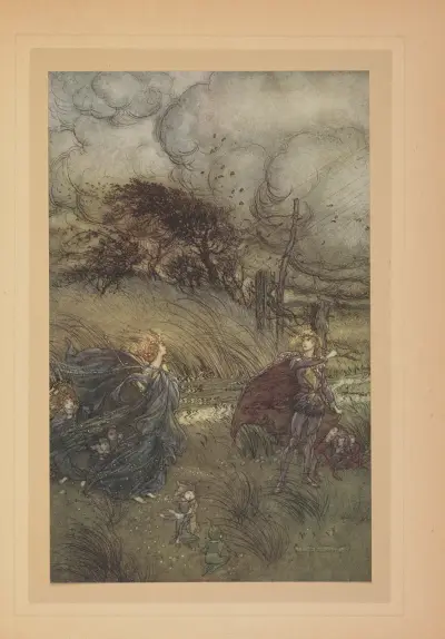 Aussi maintenant ils ne peuvent plus se rencontrer dans un bosquet ou sur une pelouse, au bord d’une claire fontane, ou sous la lumière clignotante des étoiles, sans se quereller av Arthur Rackham
