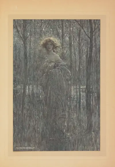 Belle Hélène qui dore la nuit de plus de rayons que toutes les rondelles de flammes et tous les yeux de lumière du ciel av Arthur Rackham