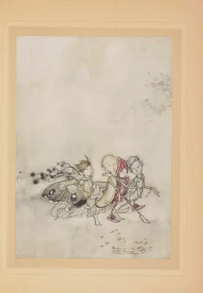 Entrent Fleur des Pois, Toile d’Araignée, Phalène et Graine de Moutarde av Arthur Rackham