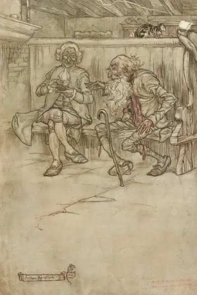 ‘He took his place once more on the bench at the inn-door’ av Arthur Rackham