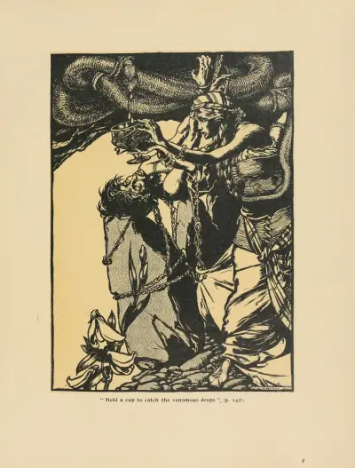 ‘Held a cup to catch the venomous drops’ av Arthur Rackham