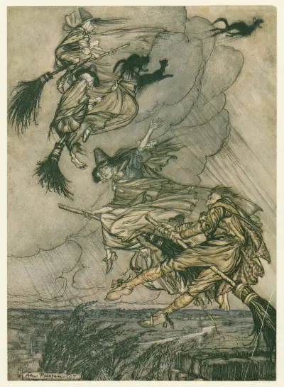 Hey! up the chimney, lass! Hey after you! av Arthur Rackham