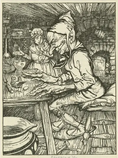 Jack schleicht sich in das Haus des Riesen von Arthur Rackham