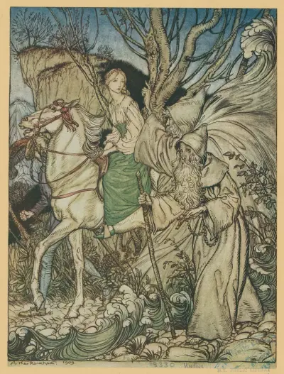 ‘Little niece,’ said Kühleborn, ‘forget not that I am here with thee as a guide.’ av Arthur Rackham