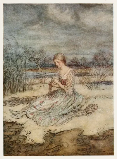 She sate down and plaited herself an overall of rushes and a cap to match av Arthur Rackham