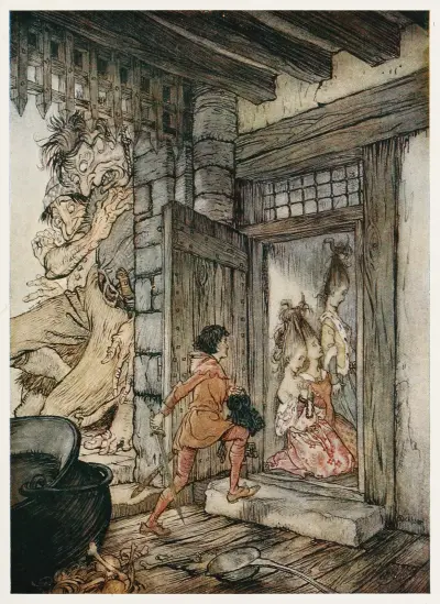 Taking the keys of the castle, Jack unlocked all the doors av Arthur Rackham