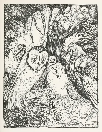 The Owl and the Birds av Arthur Rackham