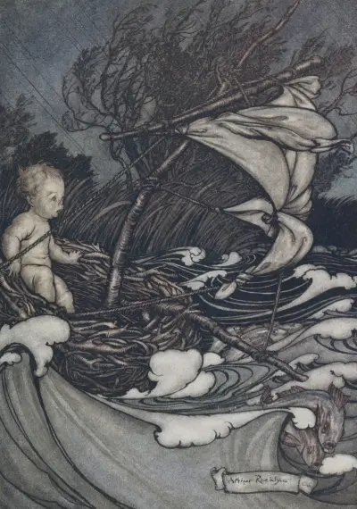 Da erhob sich ein mächtiger Sturm, und er wurde hin und her geworfen von Arthur Rackham
