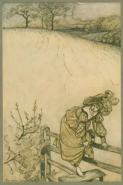 These stiles sadly bothered Odille. av Arthur Rackham