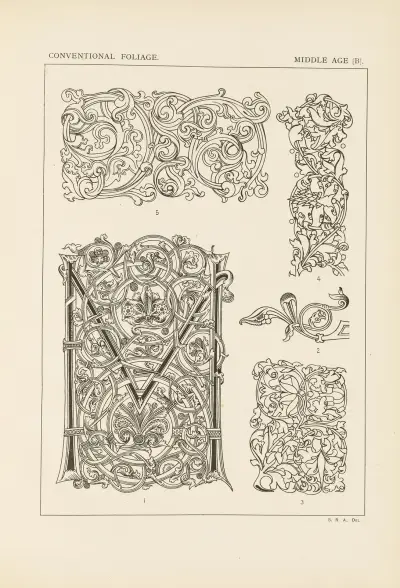Outlines of ornament in the leading styles Pl.54 av George Ashdown Audsley