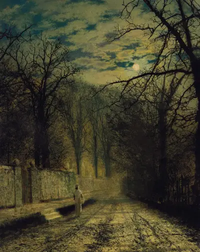 A Moonlit Street av John Atkinson Grimshaw
