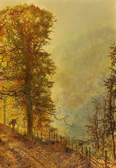 En kaninjägare på en väg vid floden av John Atkinson Grimshaw