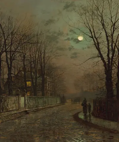 A Wet Road, Knostrop, Yorkshire av John Atkinson Grimshaw