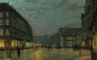 Boar Lane, Leeds i lampljus av John Atkinson Grimshaw