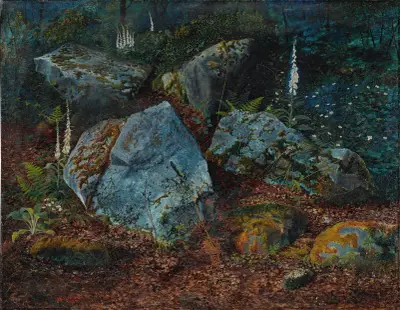 Boulders In Storsforth Wood av John Atkinson Grimshaw