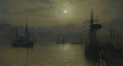 Gamla Scarborough, fullmåne, högvatten av John Atkinson Grimshaw