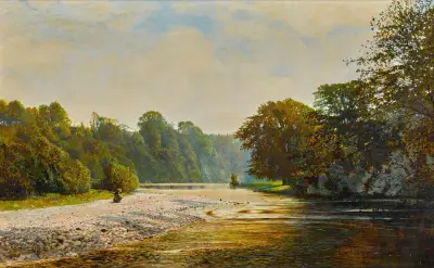 Stepping Stones, Bolton Abbey av John Atkinson Grimshaw