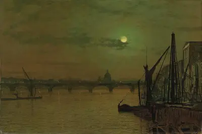 Waterloo Bridge, London, mot öster av John Atkinson Grimshaw