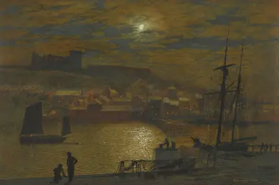 Whitby From Scotch Head, Moonlight On The Esk av John Atkinson Grimshaw