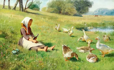 Dívka hlídá husy, Oluf August Hermansen