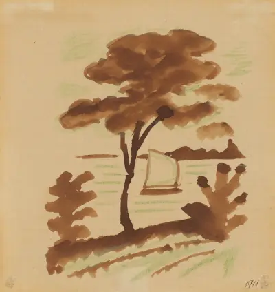 Baum und Segelboot I av August Macke