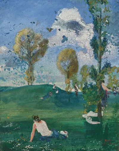 Landschaft mit antiken Figuren av August Macke