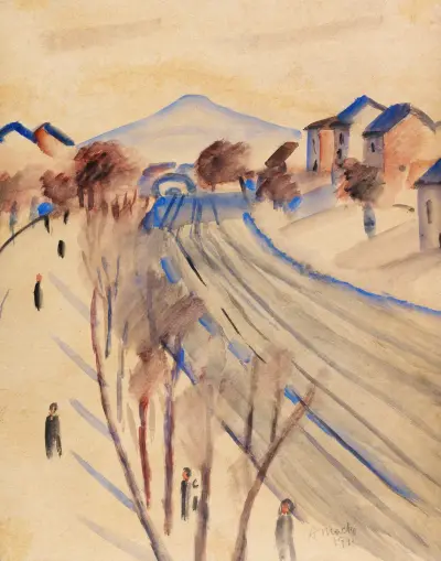 Ölberg mit Bahngleisen II av August Macke