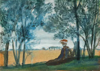 Sitzendes Paar in einer Landschaft av August Macke