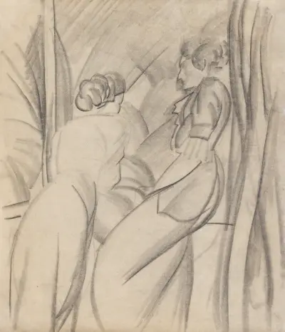 Zwei Frauen am Fenster (Elisabeth Macke und Emma Lübbecke-Job) av August Macke