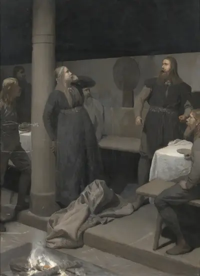 Hallgerds örfil. Illustration till Njals saga, kap. 48 av August Malmström