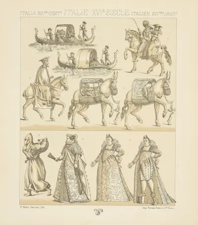 Kleidung vom Ende des Jahrhunderts, Verkehrsmittel und Mode von Auguste Racinet