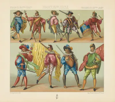 Die Kostüme der Infanterie unter Heinrich III. von Auguste Racinet