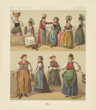 Frauentrachten – Bern, Appenzell, Freiburg, Uri, Luzern, Schwyz, Unterwalden von Auguste Racinet